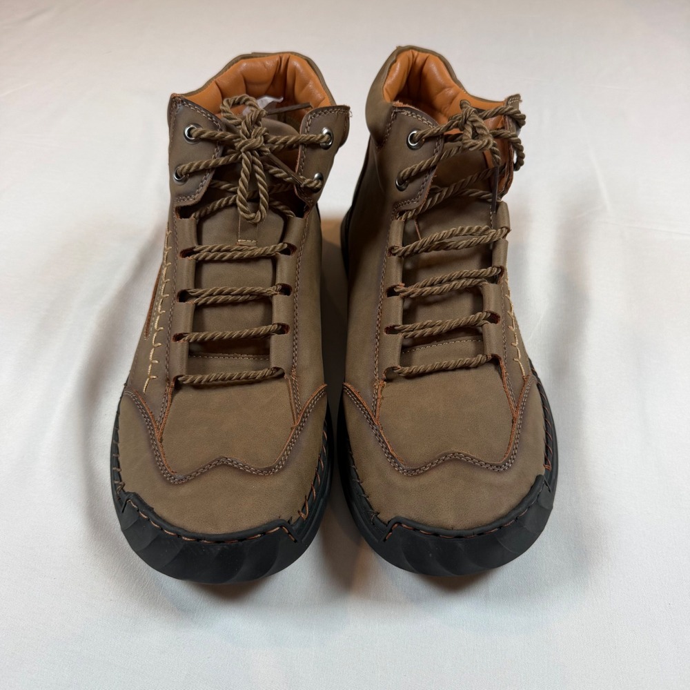 Salkin Mens Brown Lace Up High Top Casual Boots Whipstitch Detail 2317.50 - Picture 2 of 9